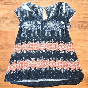 Persaya Cap Sleeve Elephant Graphic Blouse